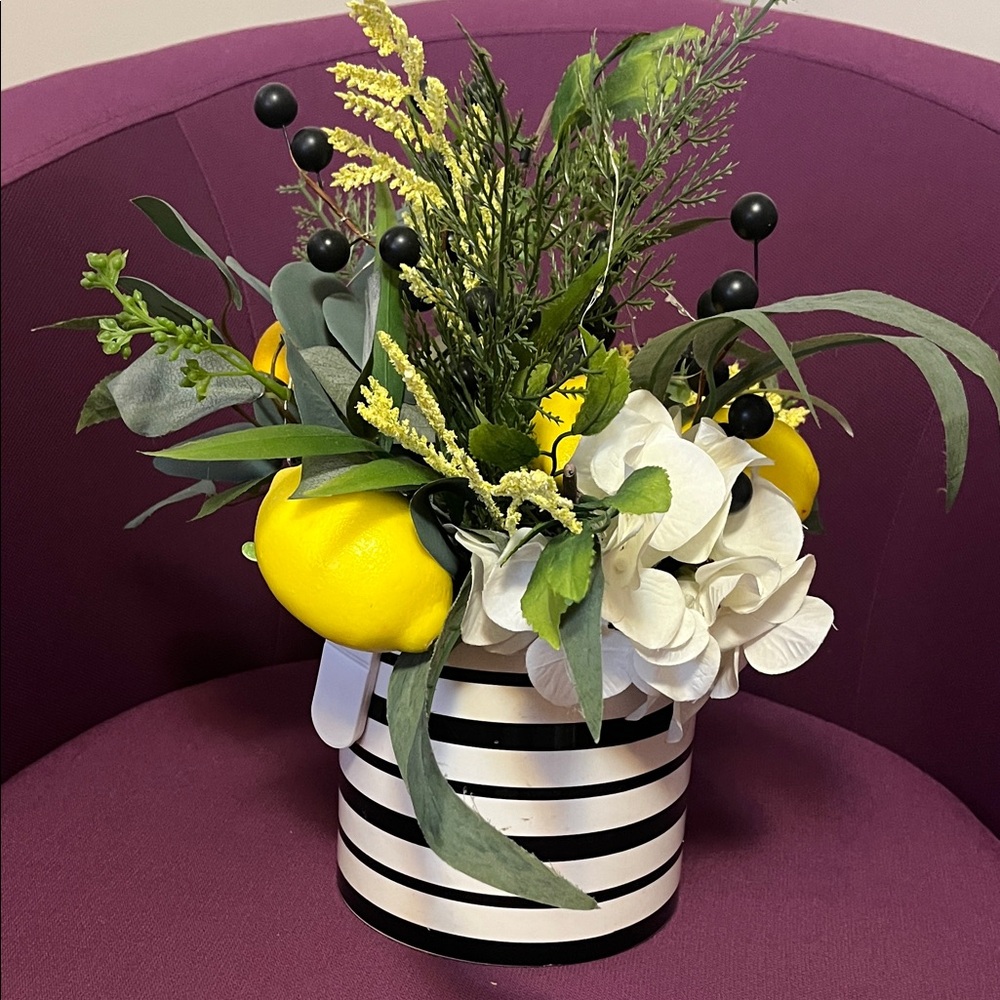 Striped Floral Arrangement with Lemons